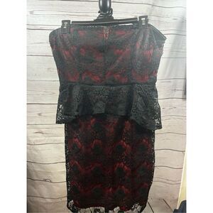 Kimchi Blue Strapless Peplum‎ Lace Dress Red Black Size L
